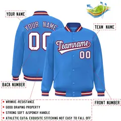 Powder Blue White-Royal Varsity Full-Snap Letterman Jacket 2