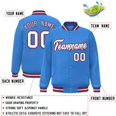 Powder Blue White-Royal Varsity Full-Snap Letterman Jacket 2