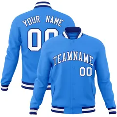 Powder Blue White-Royal Varsity Full-Snap Letterman Jacket 1