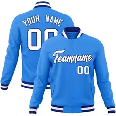 Powder Blue White-Royal Varsity Full-Snap Letterman Jacket 1