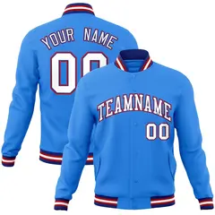 Powder Blue White-Royal Varsity Full-Snap Letterman Jacket 1