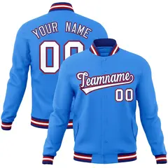 Powder Blue White-Royal Varsity Full-Snap Letterman Jacket 1