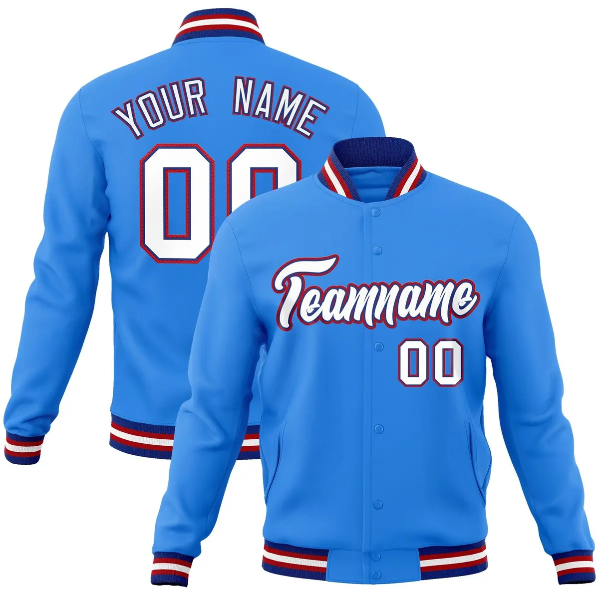 Powder Blue White-Royal Varsity Full-Snap Letterman Jacket