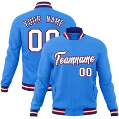 Powder Blue White-Royal Varsity Full-Snap Letterman Jacket 1