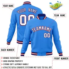 Powder Blue White-Royal Varsity Full-Snap Letterman Jacket 4