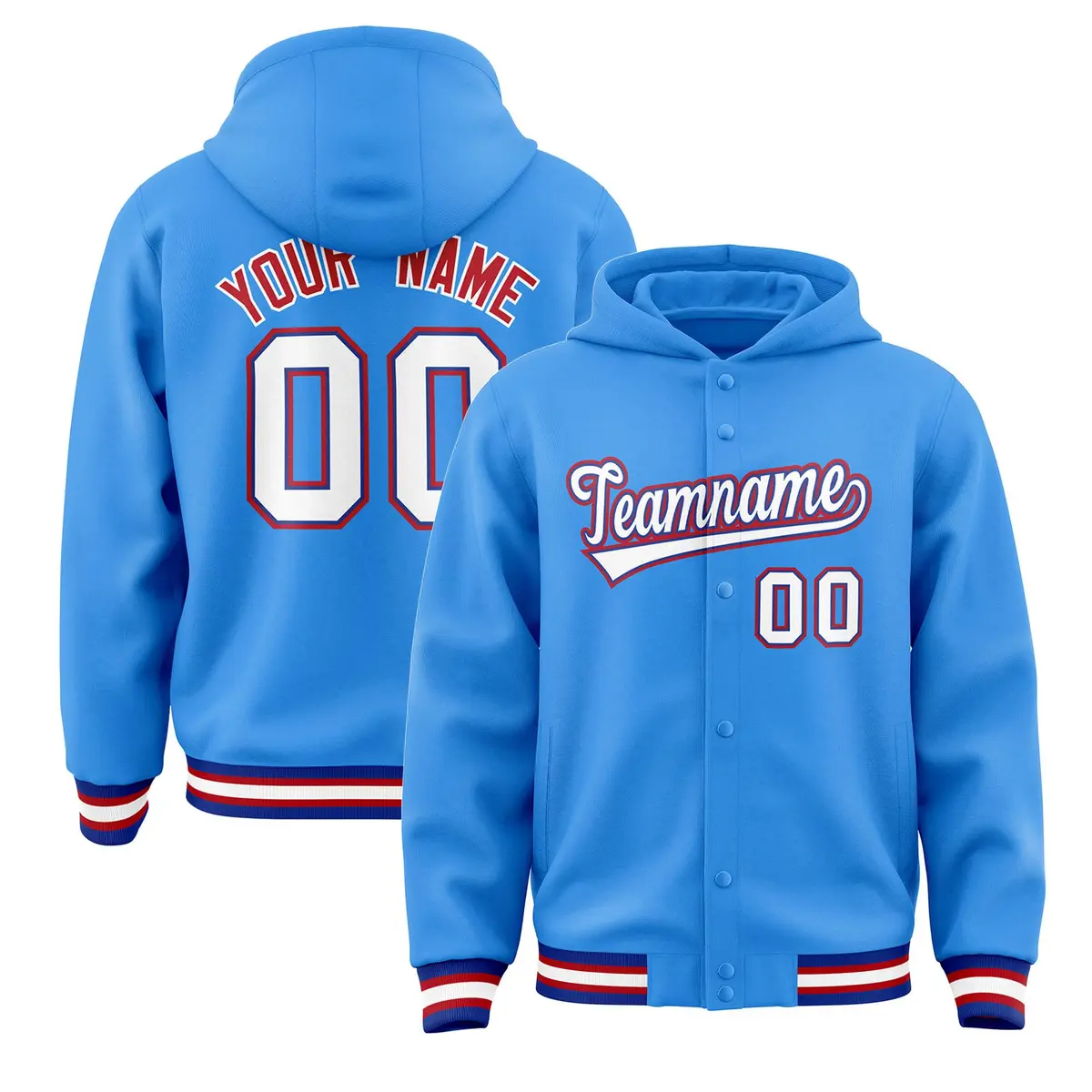 Powder Blue White-Royal Varsity Letterman Hoodie Jacket