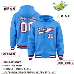 Powder Blue White-Royal Varsity Letterman Hoodie Jacket 4