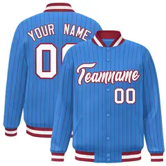 Powder Blue White Scarlet Stripe Letterman Bomber Varsity Jacket