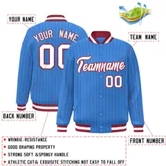 Powder Blue White Scarlet Stripe Letterman Bomber Varsity Jacket 2
