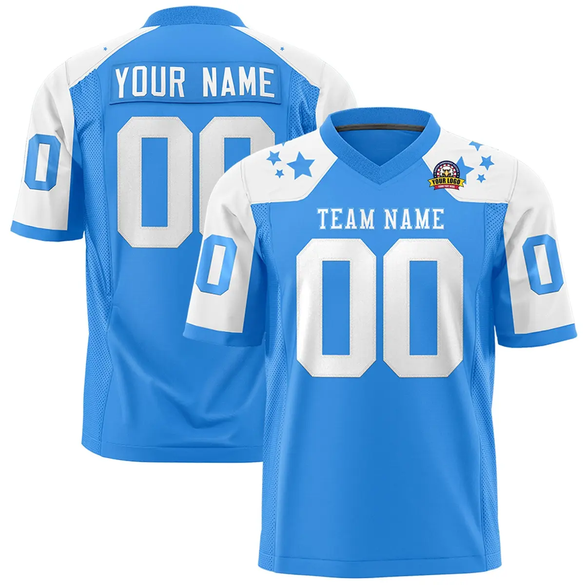 Powder Blue White Shoulder Star Pattern Flag Football Jersey