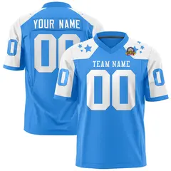 Powder Blue White Shoulder Star Pattern Flag Football Jersey 1