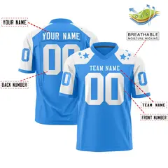 Powder Blue White Shoulder Star Pattern Flag Football Jersey 2