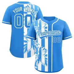 Powder Blue White Split Coconut Tree Baseball Jersey 1