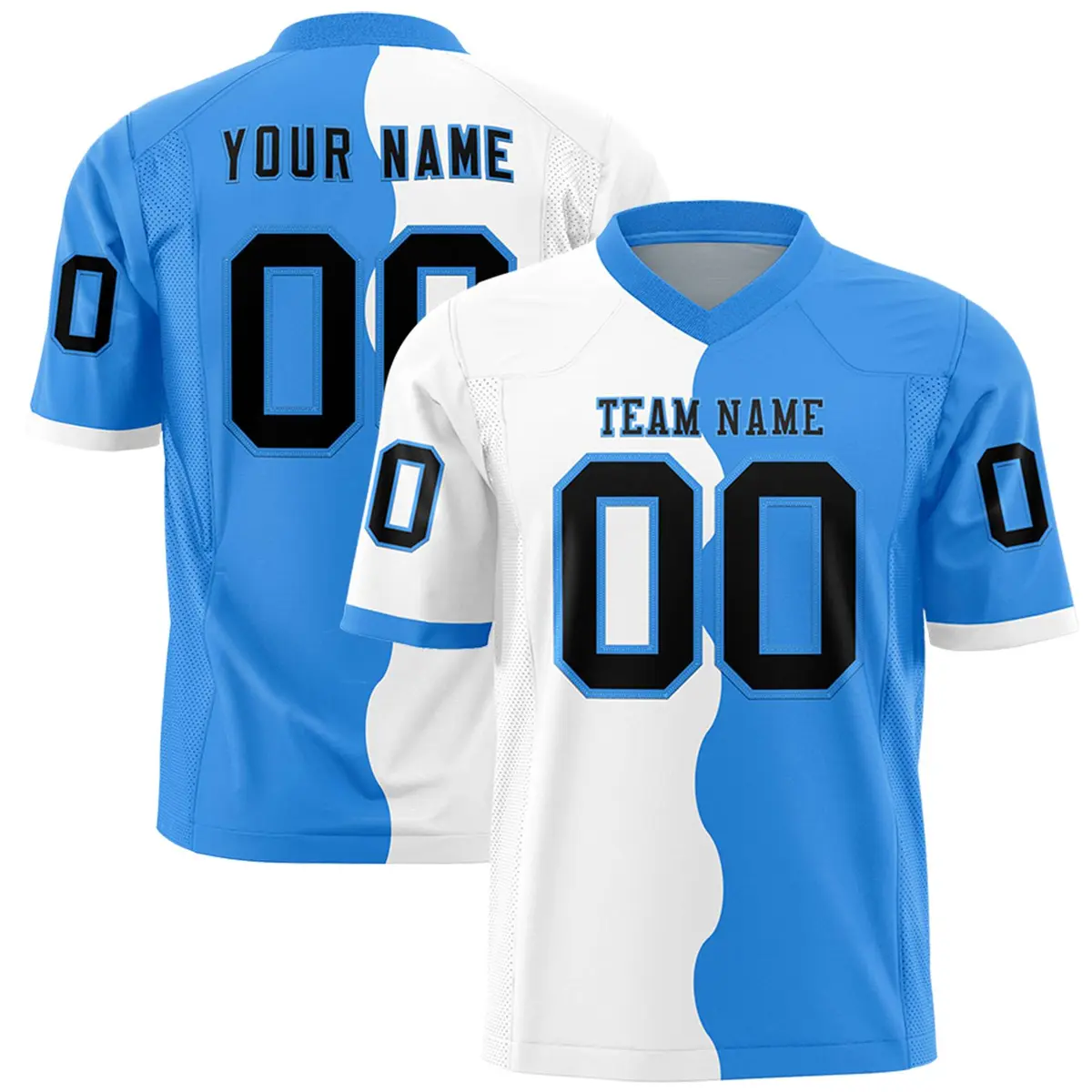 Powder Blue White Split Mesh Authentic Football Jersey