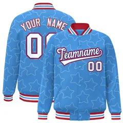 Powder Blue White Star Pattern Varsity Letterman Baseball Jacket 1
