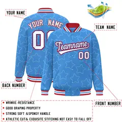 Powder Blue White Star Pattern Varsity Letterman Baseball Jacket 2