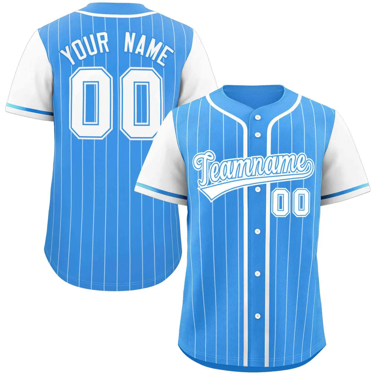 Powder Blue White Stripe Raglan Baseball Jersey