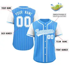 Powder Blue White Stripe Raglan Baseball Jersey 2