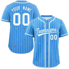 Powder Blue White Stripe Star Pattern Baseball Jersey 1