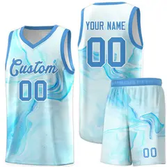 Powder Blue White Tie Dye Pattern Basketball Jersey