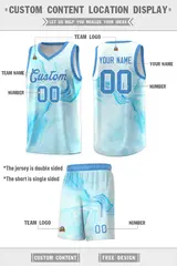 Powder Blue White Tie Dye Pattern Basketball Jersey 2