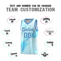 Powder Blue White Tie Dye Pattern Basketball Jersey 3