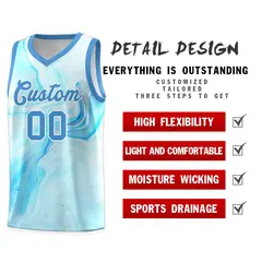 Powder Blue White Tie Dye Pattern Basketball Jersey 4