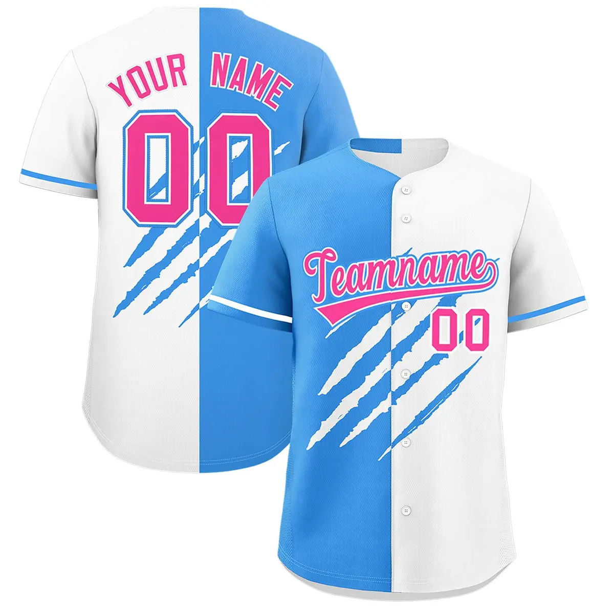 Powder Blue White Tiger Claw Scratch Split Baseball Jersey