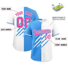 Powder Blue White Tiger Claw Scratch Split Baseball Jersey 2