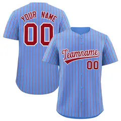 Powder Blue White Tricolor Stripe Fashion Baseball Jersey