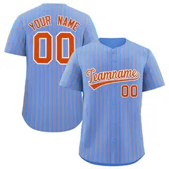 Powder Blue White Tricolor Stripe Fashion Baseball Jersey