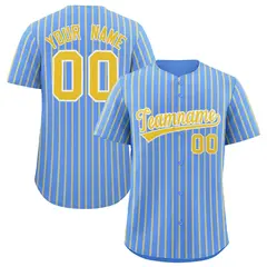 Powder Blue White Tricolor Stripe Fashion Baseball Jersey 1