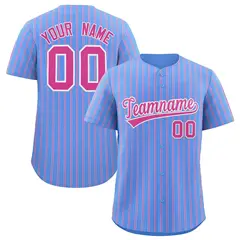 Powder Blue White Tricolor Stripe Fashion Baseball Jersey 1