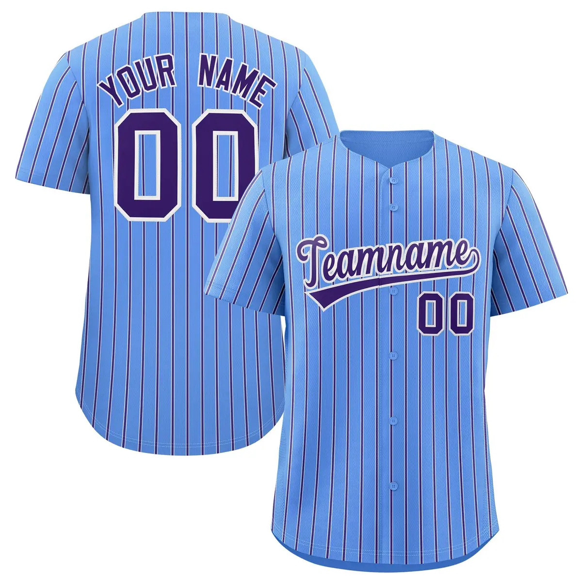 Powder Blue White Tricolor Stripe Fashion Baseball Jersey
