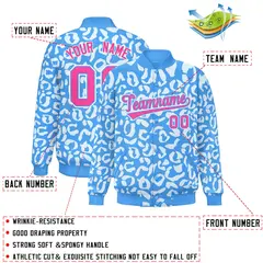 Powder Blue White Varsity Full-Snap Leopard Graffiti Letterman Jacket 2