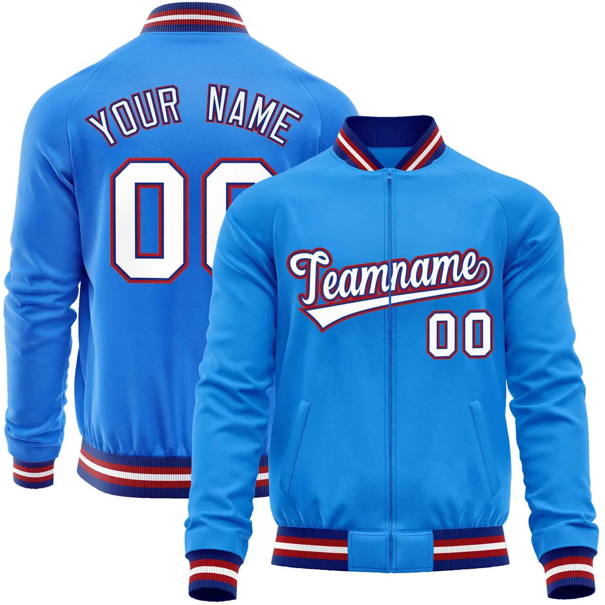 Powder Blue White Varsity Full-Zip Letterman Baseball Jacket
