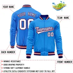 Powder Blue White Varsity Full-Zip Letterman Baseball Jacket 4