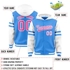 Powder Blue White Varsity Letterman Hoodie Jacket Raglan Three Stripes 4