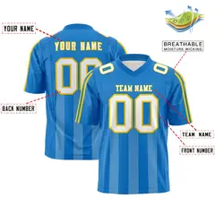 Powder Blue White Vertical Fine Stripe Gradient Football Jersey 2