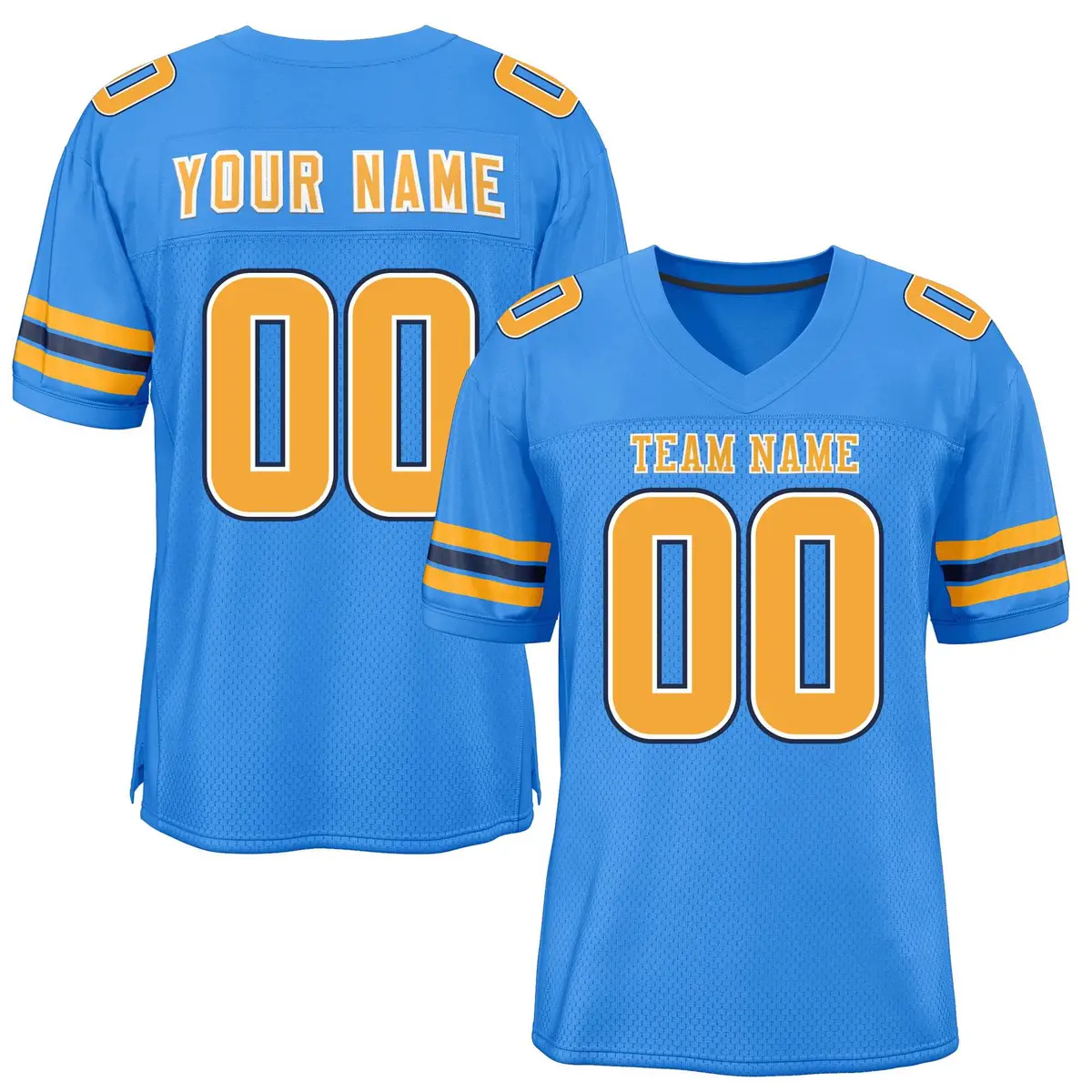 Powder Blue Yellow-Black Mesh Football Jersey