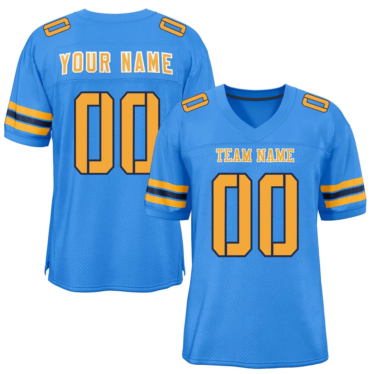 Powder Blue Yellow-Black Mesh Football Jersey