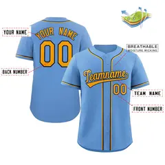 Powder Blue Yellow-Navy Classic Authentic Baseball Jersey 2