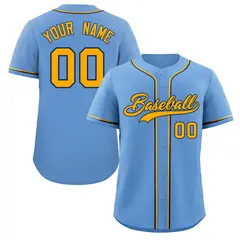 Powder Blue Yellow-Navy Classic Authentic Baseball Jersey