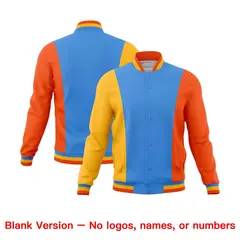 Powder Blue Yellow Orange Three Color Blocks Full-Snap Letterman Jacket 7