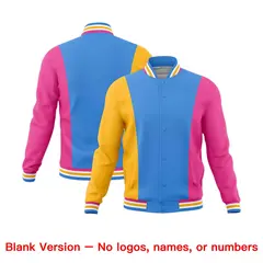 Powder Blue Yellow Pink Three Color Block Varsity Letterman Jacket 7