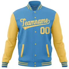 Powder Blue Yellow Raglan Full-Snap Varsity Letterman Baseball Jacket 5