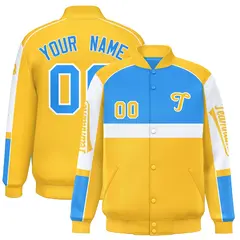 Powder Blue Yellow Raglan Sleeves Varsity Letterman Jacket