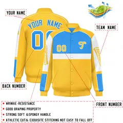 Powder Blue Yellow Raglan Sleeves Varsity Letterman Jacket 2