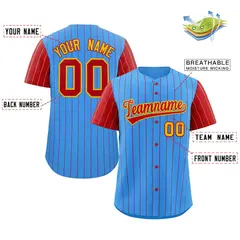 Powder Blue Yellow-Red Stripe Raglan Baseball Jersey 2
