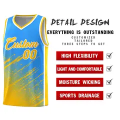 Powder Blue Yellow Splash Basketball Kits with Tackle Twill 2